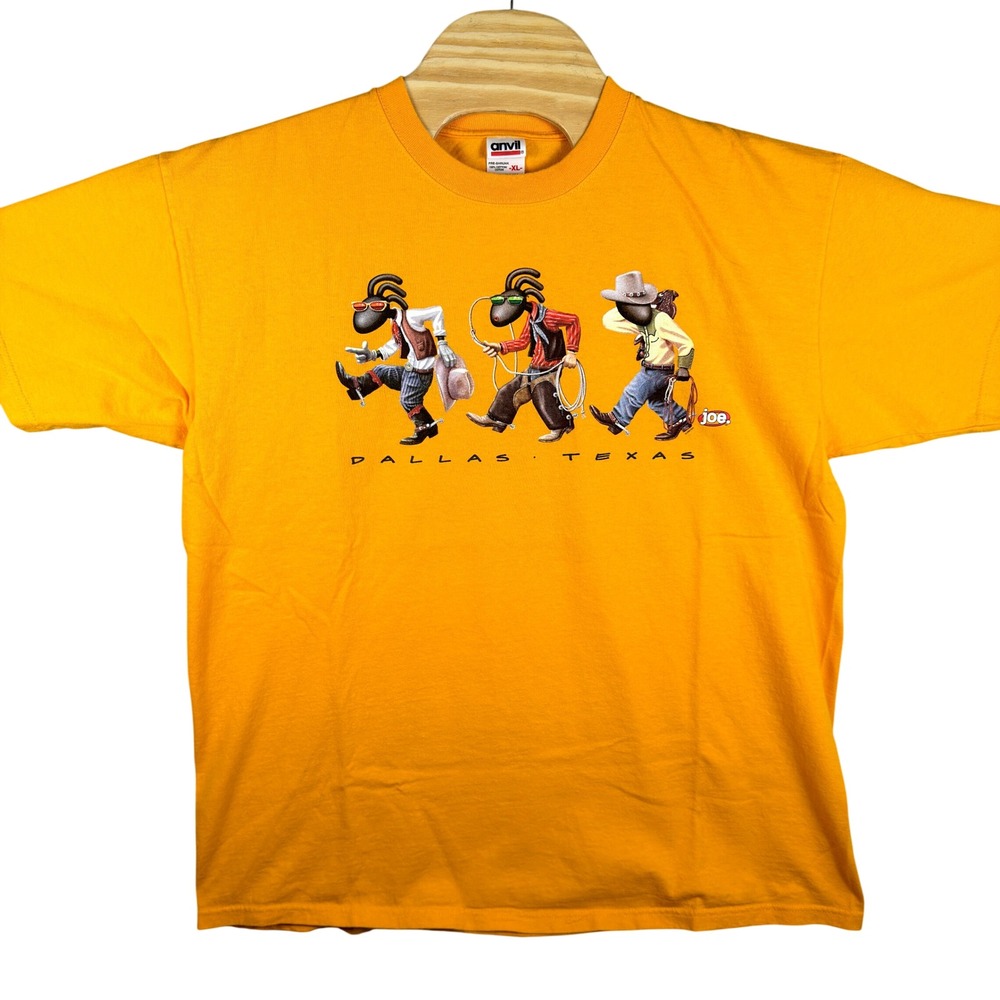 VINTAGE 2000 Joe Camel Dallas Texas T Shirt Men XL Orange Cowboy Graphic Retro